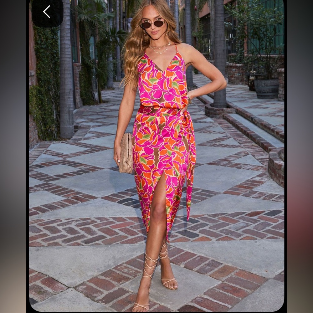 Vici Vibrant Pink and Orange Floral skirt set